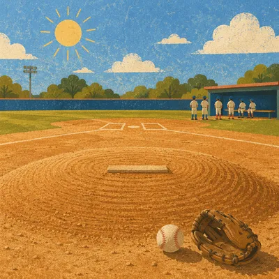 Sunny Baseball Diamond Pitcher Mound Scene