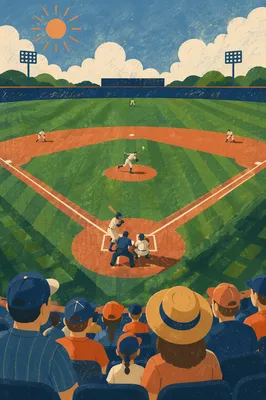 Sunny Baseball Diamond with Pitcher on Mound