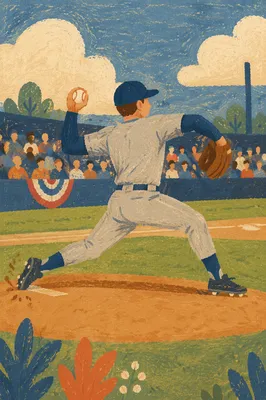 Baseball Pitcher Mid-Throw on Sunny Mound