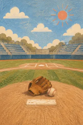 Sunny Baseball Diamond with Pitcher Mound