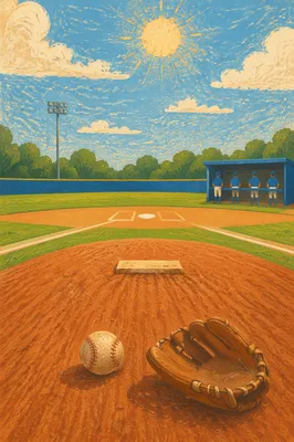 Sunny Baseball Diamond Pitcher Mound Scene