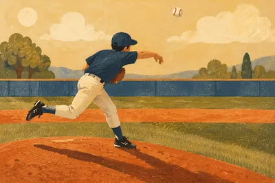 Sunny Baseball Pitcher on Dirt Mound