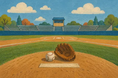 Sunny Baseball Diamond with Pitcher Mound