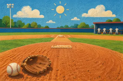 Sunny Baseball Pitcher Mound Game Day Scene