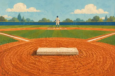 Sunny Baseball Diamond Pitcher Mound Scene