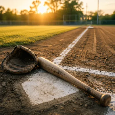 Golden Hour Baseball Field Bat and Glove