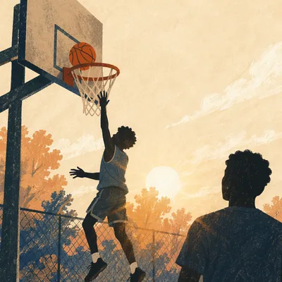 Golden Hour Basketball Layup Silhouette
