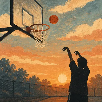 Golden Hour Basketball Hoop Silhouette