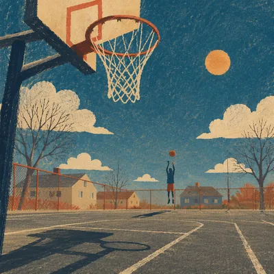 Sunny Neighborhood Basketball Hoop Scene