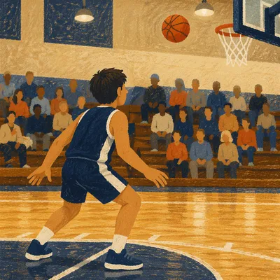 Indoor Basketball Game in Warm Gym Light