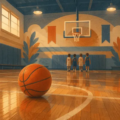 Quiet Basketball Court After Evening Game