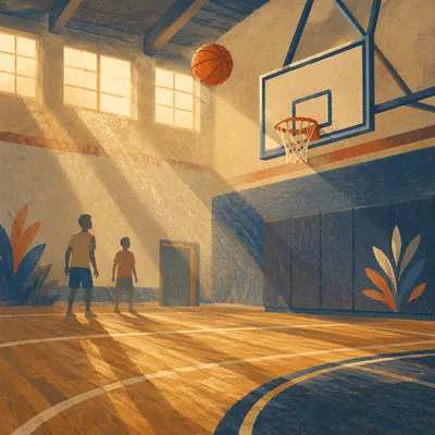 Hopeful Basketball Shot in Community Gym
