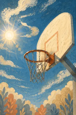 Outdoor Basketball Hoop Beneath Blue Sky