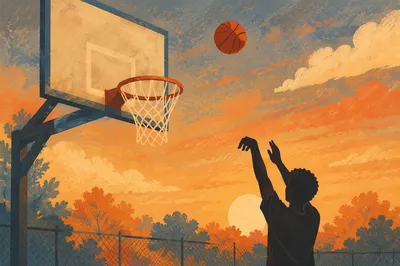 Golden Hour Basketball Hoop Silhouette
