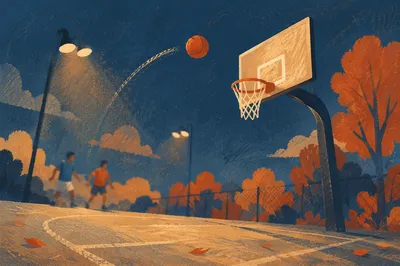 Sunset Basketball Arc Over Outdoor Hoop