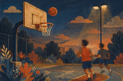 Twilight Basketball Hoop on Neighborhood Court