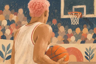 Focused Basketball Player Near Blurred Hoop