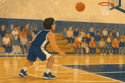 Indoor Basketball Game Moment in School Gym