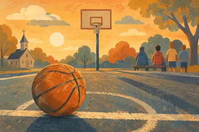 Church Youth Basketball Court at Sunset