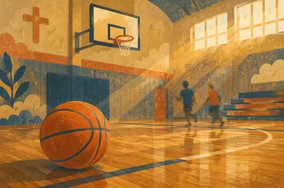 Golden Basketball Court Fellowship Moment