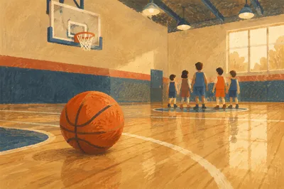 Evening Basketball Game in Community Gym
