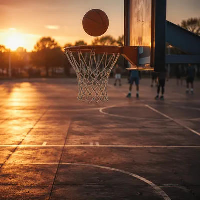 Golden Hour Basketball Hoop on Outdoor Court