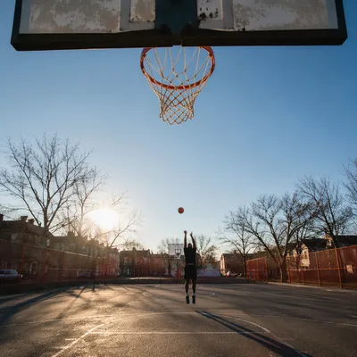 Sunny Neighborhood Basketball Hoop Perspective