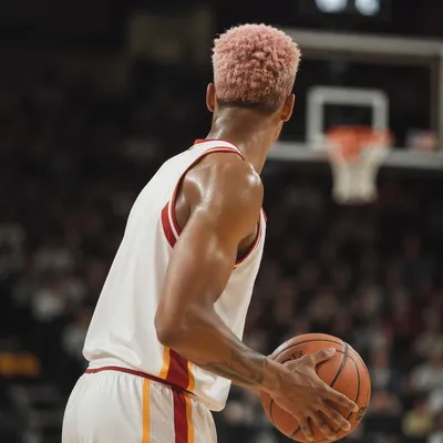 Focused Basketball Player Under Arena Lights