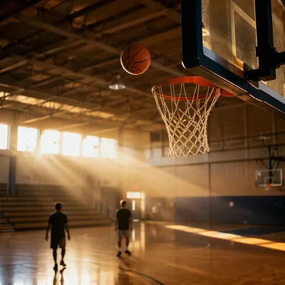 Basketball Suspended Before Community Gym Hoop