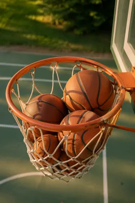 Basketballs Resting in Outdoor Hoop