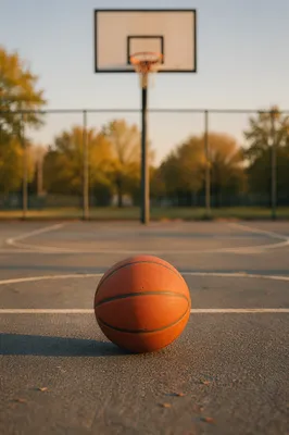 Basketball on Sunlit Outdoor Court