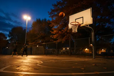 Sunset Basketball Shot on Outdoor Court