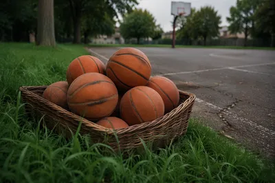 Worn Basketballs Beside Outdoor Neighborhood Court