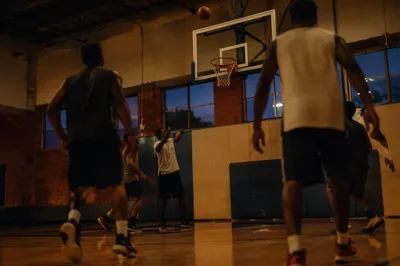 Evening Pickup Basketball in Community Gym