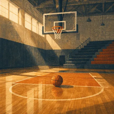 Quiet Indoor Basketball Hoop Before Practice