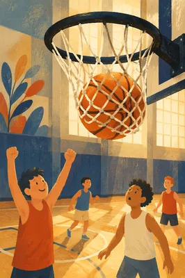 Basketball Swishing Through Indoor Gym Hoop