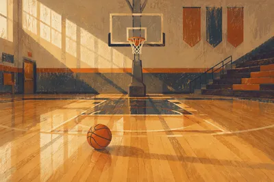 Quiet Indoor Basketball Hoop Before Practice