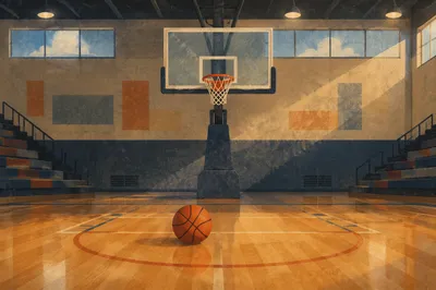 Quiet Indoor Basketball Hoop Before Game