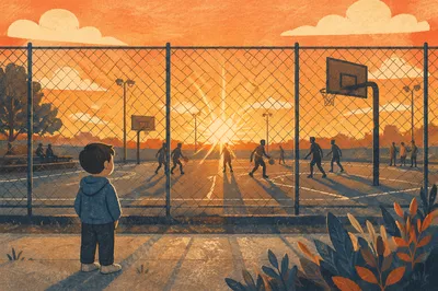 Sunset Basketball Court Behind Fence