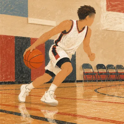 Indoor Basketball Action on Polished Court