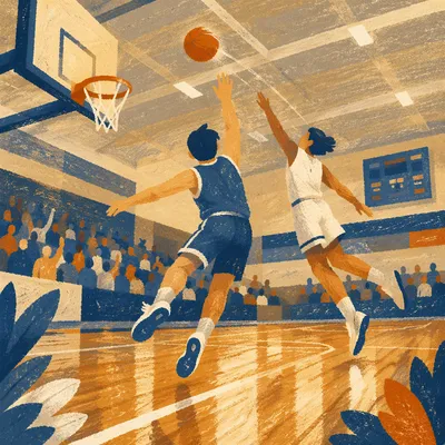 Indoor Basketball Action Near the Hoop