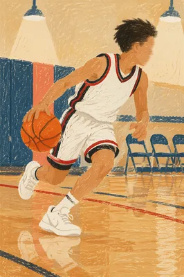 Indoor Basketball Sprint on Glossy Court