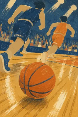 Indoor Basketball Action on Polished Court