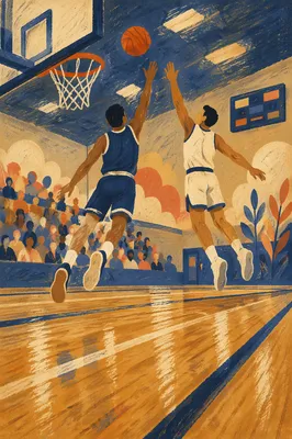 Indoor Basketball Action Under Gym Lights