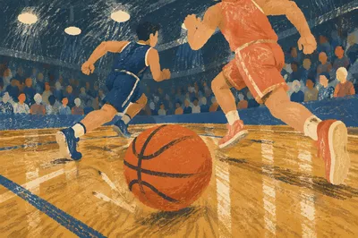 Indoor Basketball Action on Local Gym Court