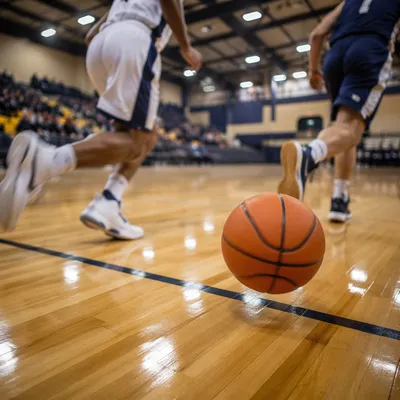 Indoor Basketball Action on Polished Court