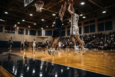 Indoor Basketball Action Toward the Hoop
