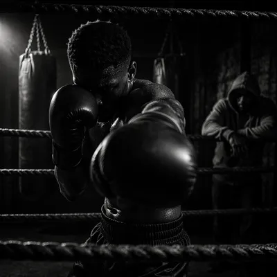 Gritty Boxer Training in Dim Ring