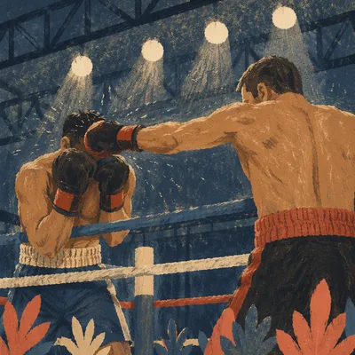 Intense Boxing Sparring Under Arena Lights