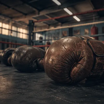 Worn Boxing Gloves in Training Ring